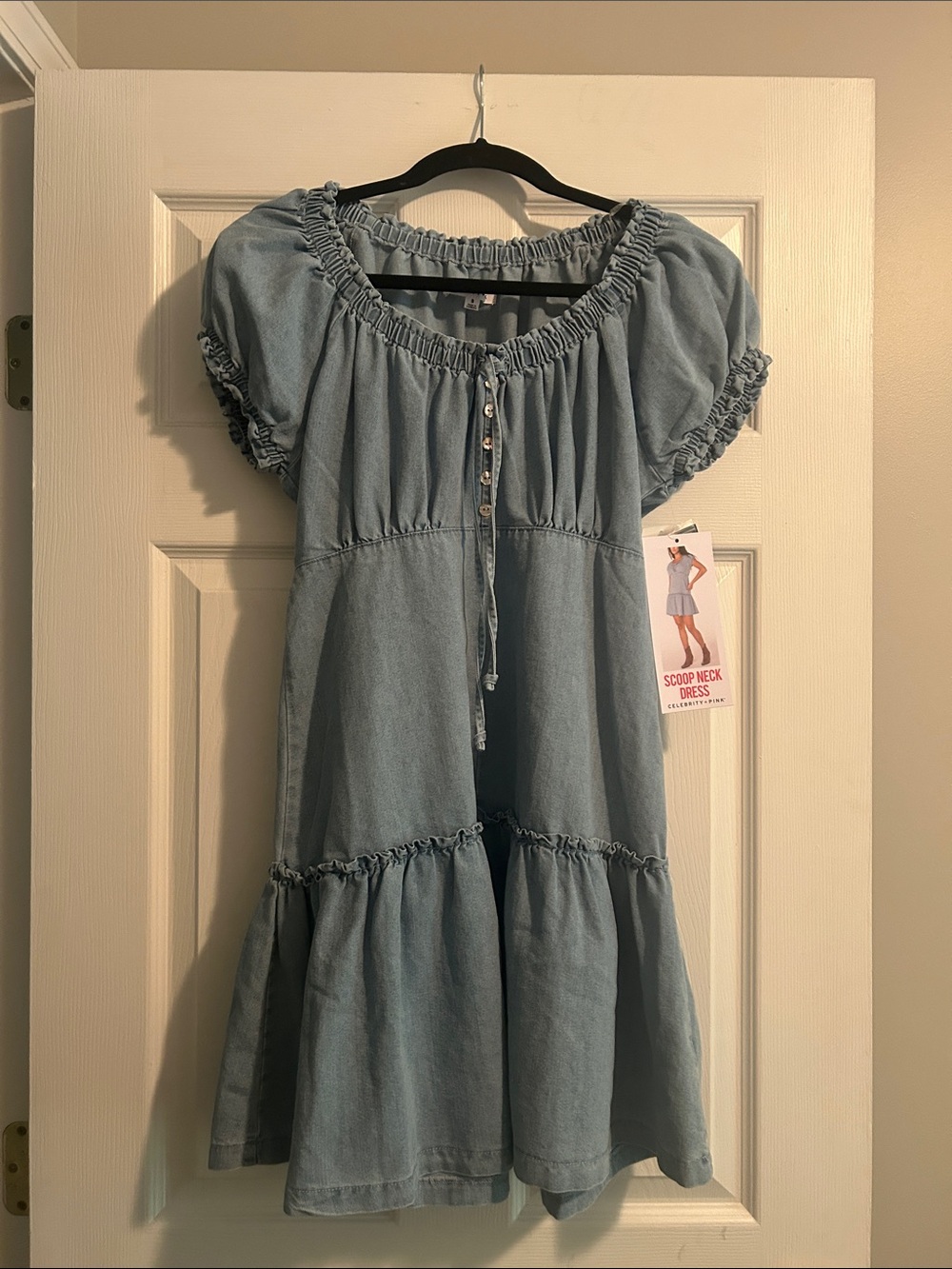 Women’s Light Blue Scoop Neck Dress with Ruffle Details size S